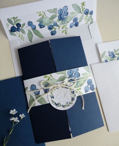 изображение синей свадебной открытки (50 идей свадебных открыток своими руками)