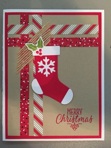 новогодняя открытка с праздничным носком