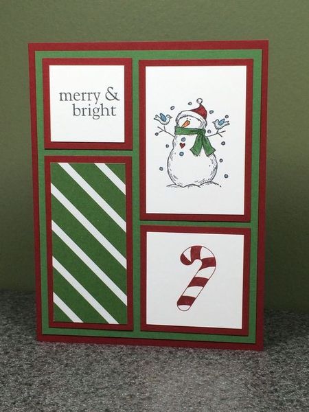 новогодняя открытка с изображением снеговика и конфетки