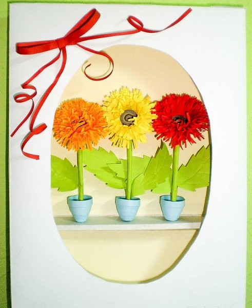 Объемная открытка с цветами своими руками