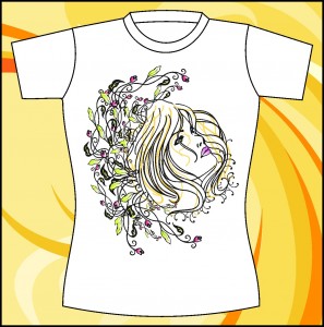 Шаблон принта на футболку "Девушка в цветах"